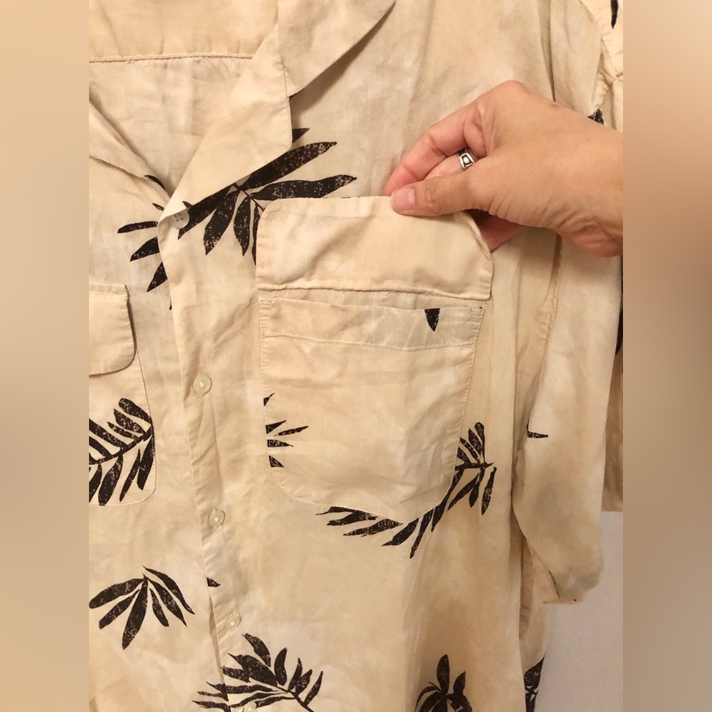 Y2k Abercrombie Fitch Hawaiian Button Up Floral Cream Brown Surf shirt size L - Picture 5 of 8